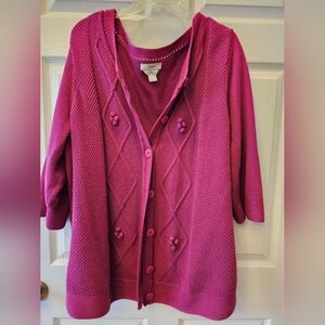 CJ Banks Fuchsia Textured Cardigan